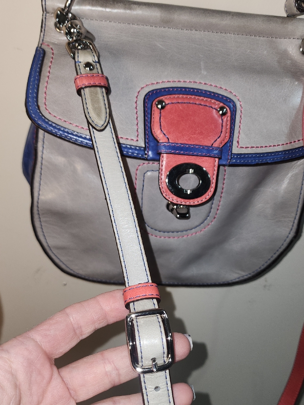 Coach Legacy Willis Colorblock Gray Leather Shoulder Bag Coral Navy Accents - Picture 13 of 14